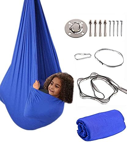 Aokitec Therapy Swing for Kids with Special Needs (Hardware Included) Snuggle Swing Cuddle Hammock Indoor Adjustable Aerial Yoga for Children with Autism, ADHD, Asperger, Sensory Integration(Blue)