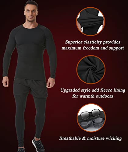 Silkworld Men's Thermal Long Sleeve Compression Shirts Athletic Cold Weather Base Layer,B1_Fleece Lined_3Pack_Black#3,Medium #TOP3