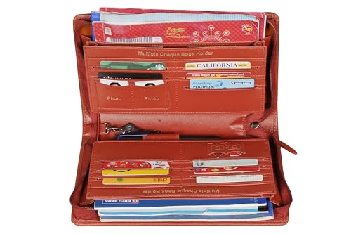 Image of Sukeshcraft Cheque Book Holder for 8 Cheque Books | Multi-Pocket Rexine Organizer I Locker Key Holder | Handy 6.25 x 10.80 x 1.80 inch. Size (Rexin, Grian-Tan)
