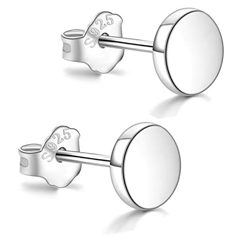 White Gold Plated Sterling Silver Dot Stud Earrings 3mm-10mm Options, Flat Round Disc Studs Hypoallergenic Jewelry (7mm) Cover