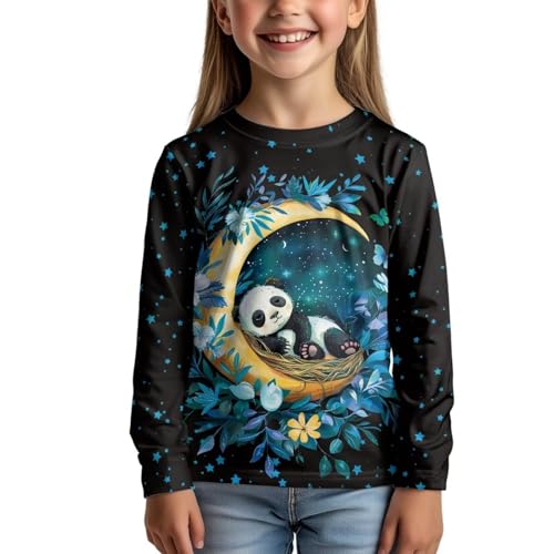 Image of Girls Cartoon Print Long Sleeve Graphic Tee Casual Crew Neck T-Shirts for 3-16 Years Little Girls