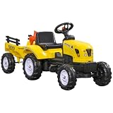 HOMCOM Trettraktor mit Anhänger ab 3 Jahren Metall 133 x 42 x 51 cm Gelb