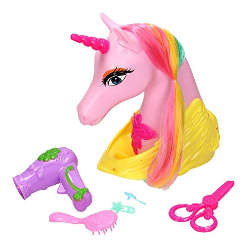 KOOPMAN Tete de Coiffeuse Licorne Rainbow Style (Rose avec Un sèche-Cheveux)
