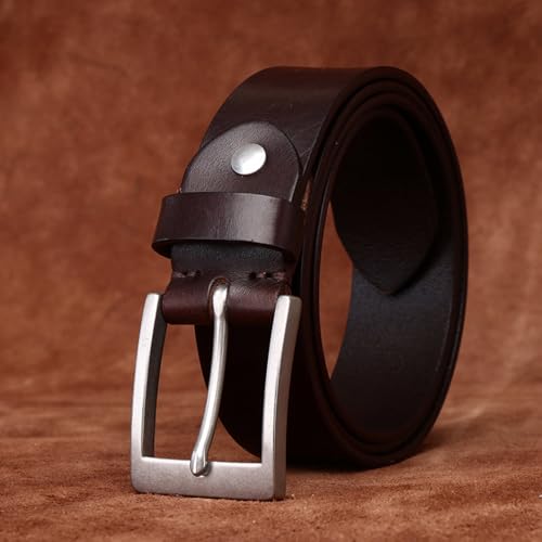 Mens Womens 1.5" Everyday Handcrafted Cowhide Belt Solid Leather Strap Silver Buckle for Work Business and Casual2