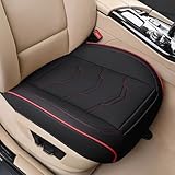EREVNPAM 車用 シートカバー 座面のみ PU レザー 座布団 カーシートカバー 運転席 助手席 座席シート カーマット 汎用 防水 シートクッション 滑り止め 1枚 (ブラック 赤い)