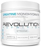 Revolution Nutrition Creatine Monohydrate 500g, Pure unflavoured, Increases Muscle Performance, Boosts Energy and Supports Recovery, 100 Servings