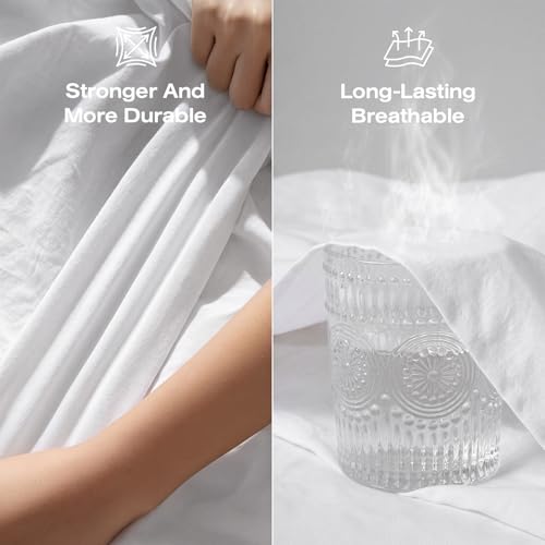 OURJOY 100% Linen Blend Duvet Cover, Soft 3pcs Bedding Set with Zipper Closure, Natural Texture, Breathable for Hot Sleeper，Comforter Not Included by OURJOY - Used condition - Image 6