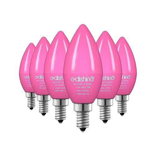 EDISHINE Christmas C35 Blue Dimmable LED Light Bulb, E12 Candelabra Bulbs, 60 Watt Equivalent, LED Chandelier Bulb, Vintage Candle Light Bulb for Christmas, Festival Decor Bulbs, 6 Pack