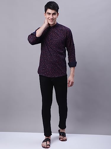 Image of Majestic Man Men's Cotton Regular Fit Short Floral Printed Kurta