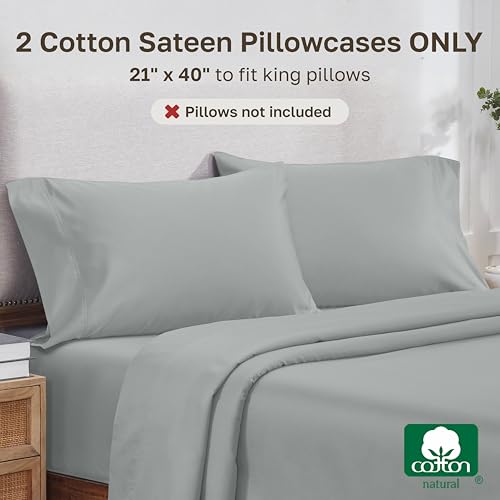 Image of California Design Den 800 Thread Count 2-Pack King Pillowcase | Soft & Thick 100% Cotton Sateen Backed by Good Housekeeping Seal, Classic Side Opening 4 inch Hem, Fits King Pillows - Light Grey