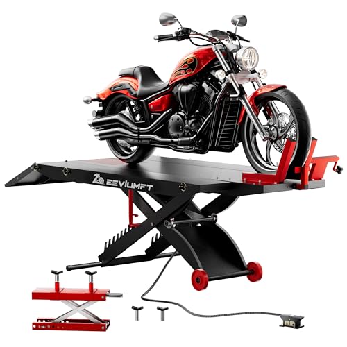 ZEEVIUMFT 1500 LB Motorcycle Lift Table Heavy Duty Air/Hydraulic ATV Lift with Side Extensions 48 W x 33.5 H User-Friendly Installation Design with Motorcycle Jack Fits Harley/Indian/Custom