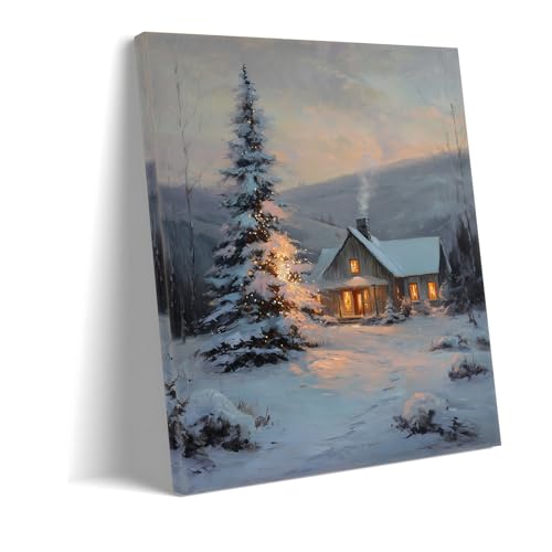 Toile murale cabane d'hiver pour réchauffer un mur blanc et froid en hiver