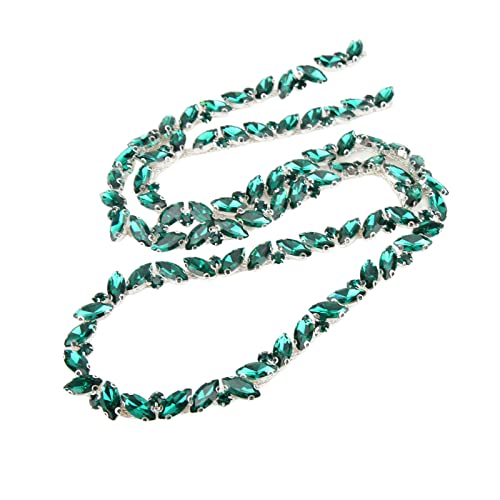 1 Yard Rhinestone Chain Ab Crystal Rhinestone Applique Beaded Chain Patch Sewing Trim Fringe Embellishment For Clothing Shoes Jewelry Accessories(Hole Green) #TOP7