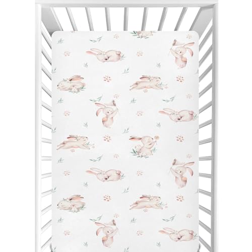 Image of CaTaKu Baby Crib Sheets Cute Rabbit Bunny Woodland Mini Crib Sheets Fitted for Girls Boys,Neutral Soft Toddler Mattress Bed Sheets for Crib,28 inchx 52 inch