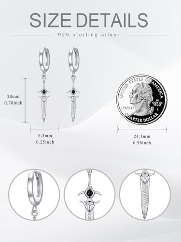 Arrowhead Earrings for Men 925 Sterling Silver Turquoise Sword Dangle Viking Earrings Men Gothic Jewelry for Women4