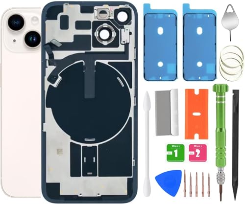 ALOCHSHOW 14 Back Glass Replacement with Wireless Charging Flex Cable, Camera Frame All Parts for iPhone 14 (6.1 Inch) Back Glass Replacement with Kit and Waterproof Tape (White)