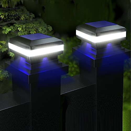 Solar Post Cap Lights, Outdoor Solar Post Lights for Various Deck Fence Post or Patio, Waterproof Pure White Soft Blue LED High Brightness Deck Post Lights Fits 4x4, 5x5 or 6x6 Wooden Posts