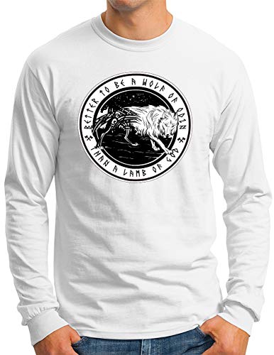 T-shirt manches longues homme OM3 blanc grande taille 4XL imprimé loups Vikings