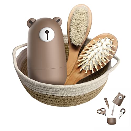 Image of Baby 7 in 1 Grooming Set, Nail Scissors, Nail File, Tweezers, Natural Wood Hair Comb, Storage Basket for Children and Newborns in Beautiful Gift Box