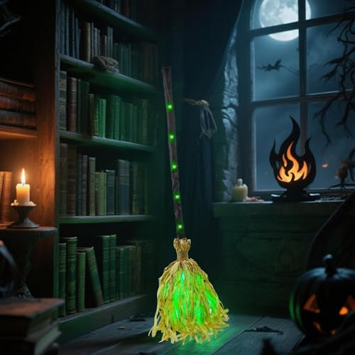 Balai de sorcière vert avec éclairage LED décoration effrayante pour fête intérieur - 4