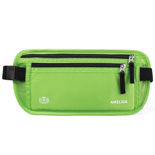 Image of RFID Blocking Money Belt - Passport Holder & Travel Wallet, Slim Hidden Fanny Packs for Women Men - Green