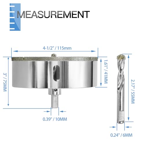 Image of 4-1 /2 inch / 115mm Diamond Glass Hole Saw with Center Drill Bit for Ceramic, Tile, Porcelain, Marble