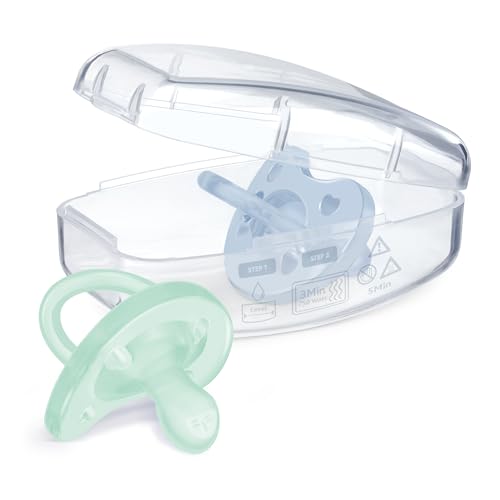 Image of Chicco PhysioForma Orthodontic Pacifier for Babies 0-6 Months, 100% Soft Silicone, BPA Free & Breathing Support, with Sterilizing Case, Light Blue /Green, 2 Count (Pack of 6)