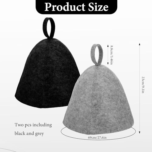 JJUNW 2 Stück Saunahüte, Filz Sauna Hut, Saunamütze Damen Filzhut Hut Filz-Saunahut Duschhaube Filzkappe Saunakappe Filzkappe Hat Lustig Mütz für Dampfzimmer Frauen und Männer(Schwarz + Grau)