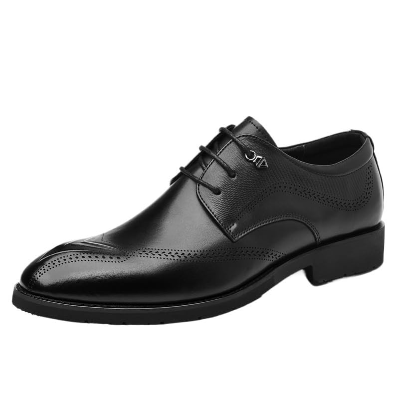 Men's Brogue Oxford Shoes Breathable Anti-Odor Pointed Toe Business Casual Leather Dress Shoes British Style for Spring Autumn
