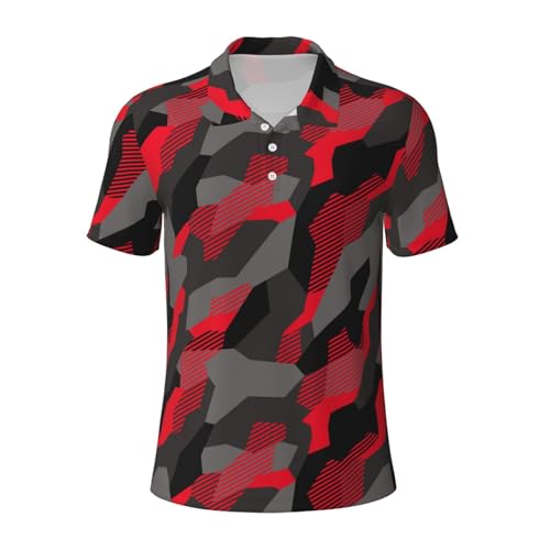 Polo homme col imprimé camouflage rouge haut de gamme pour look sport et chic décontracté