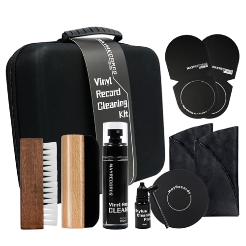 sdroceRyaM Kit di pulizia per dischi in vinile 9 in 1, kit di pulizia per dischi in vinile, morbido velluto e spazzole per dischi, soluzione per la pulizia LP, panno in microfibra antistatico, guanti