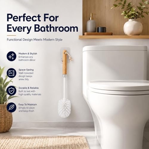 Image of Coofandy Wooden Toilet Brush with Ergonomic Handle Bathroom Cleaning Brush Toilet Bowl Cleaner Brushes Soft Dense Bristles Deep Toilet Scrubber Wooden Handle for Washroom Home Cleaning Accessories
