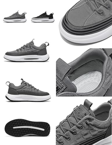 Men's Canvas Dress Casual Shoes,Lightweight Comfortable Elastic Lace-Up Non-Slip Cushion Jogging Print Fashion Sneakers2