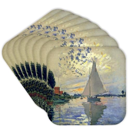 3dRose Monet Painting Sailboat At Le Petit Set of 8 Coasters - Soft