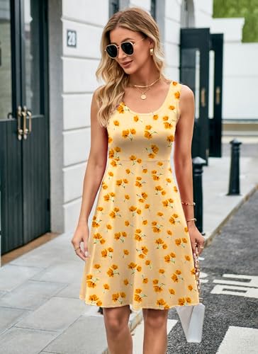 Image of Herou Summer Beach Dresses for Women A Line Sleeveless Tank Dress | Casual,Scoop Neck,Soft,Knee Length,Breathable