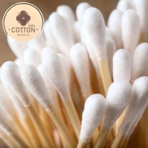 Egaageoi 1000 Count Bamboo Cotton Swabs – Double-Tipped, Biodegradable and Organic Cotton Buds | Eco-Friendly Natural Sticks for Ear Cleaning, Makeup, Pet Care and Ointment Application
