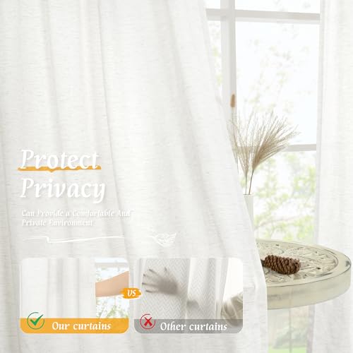 Image of LAMIT Light Filtering 63 inch Length Linen Curtains, Soft Linen Textured Rod Pocket Neutral Boho Drapes Window Treatment Panels for Living Room /Bedroom, 2 Panels Set, 42 x 63 Inch, Ivory White