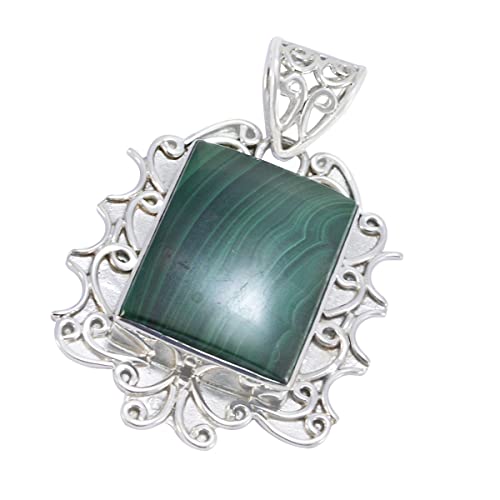 Pendentif malachite bijoux en argent sterling 925 octogone vert - 3