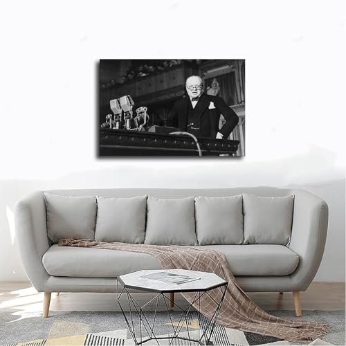 Impression sur toile Winston Churchill grand discours d&eacute;co noir et blanc