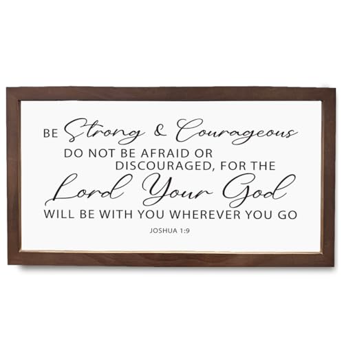 Be Strong & Courageous Wall Decor, Joshua 1:9, Christian Decor, Scripture Wall Art, Bible Verse Porch Decors, Christian Decoration for Home, Farmhouse Wood Framed Sign