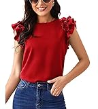 Bwogeeya Womens Summer Elegant Shirt Ruffle Armhole Solid Top Cap Sleeve Crew Neck T-Shirt Blouse Re