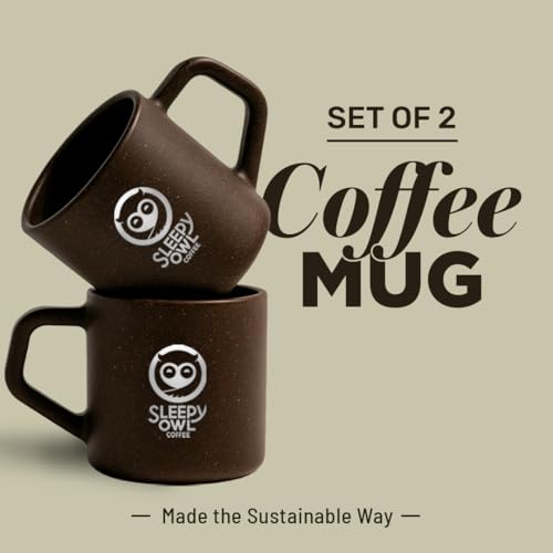 Image of Sleepy Owl Coffee Mugs Set of 2 (200ml) with 5 Free Coffee Sachets | Eco-Friendly & Sustainable Cup | Microwave Safe | 100% Arabica Coffee with Mug