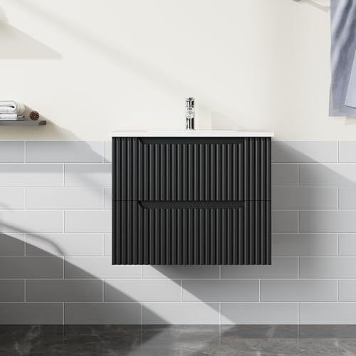 Homecart 24” Wall Mounted Bathroom Vanity with Sink Floating Bathroom Cabinet Sink Combo, Soft-Close System, 2 Extra Big Drawers, Black