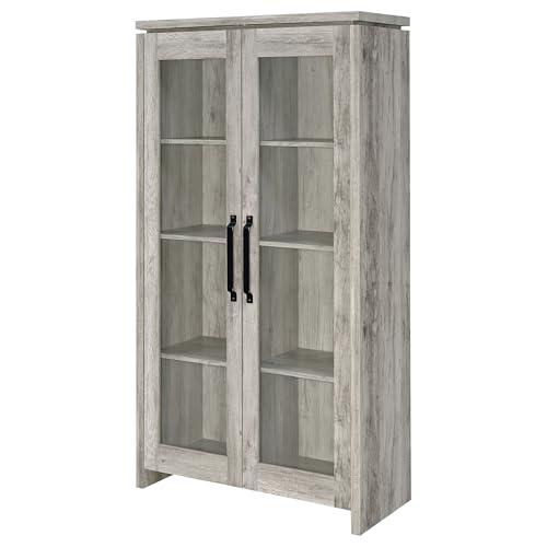 Coaster Home Furnishings - Alejo - 2-Door Engineered Wood Tall Accent Cabinet with Glass Doors, Eight Compartments, Coastal Style - Living Room, Entryway & Home Kitchen - Gray Driftwood - 950783 - Image 6