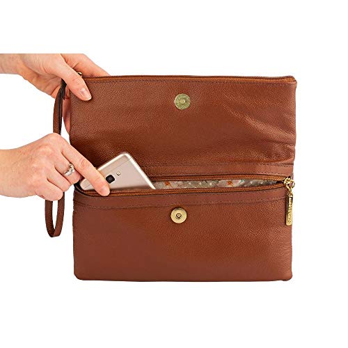 Clutch de couro com alça de mão Nikki - Whisky croco