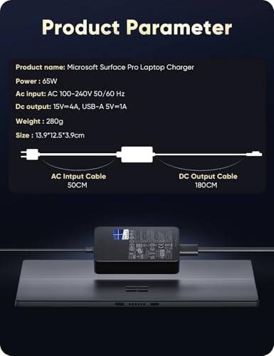 image for DeepFun Microsoft Surface Pro Charger for 65W Windows Surface Charger 