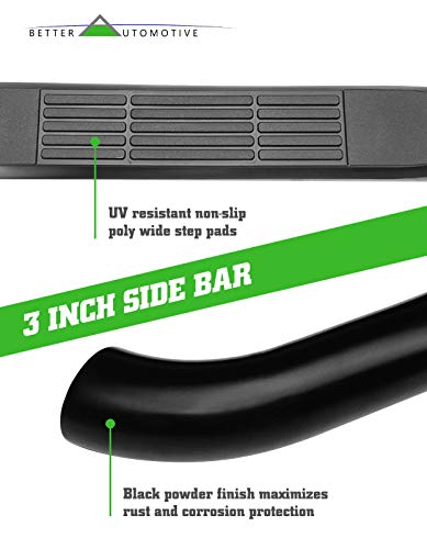 Better Automotive Side Step Rails Compatible With 2005-2023 Nissan Frontier King Cab / 2005-2012 Suzuki Equator Extra Cab 3" Black Side Bars Nerf Bars Running Board Steps 2Pcs #TOP3
