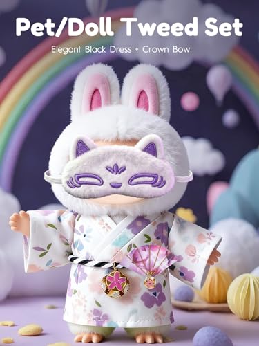 Image of Clothes for LABUBU 6.7inch (17cm) Doll, Cute Outfit Small Dress and Hairpin, Dress Up, Accessories (No Doll) (Purple Kimono)