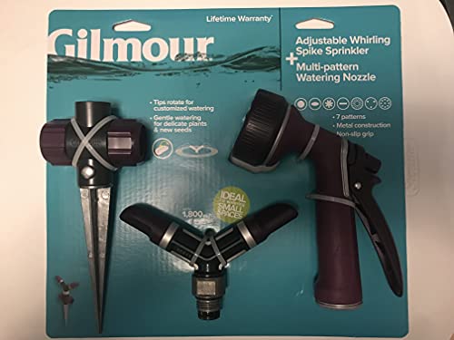 Gilmour Adjustable Whirling Spike Sprikler + Multi - Pattern Watering Nozzle
