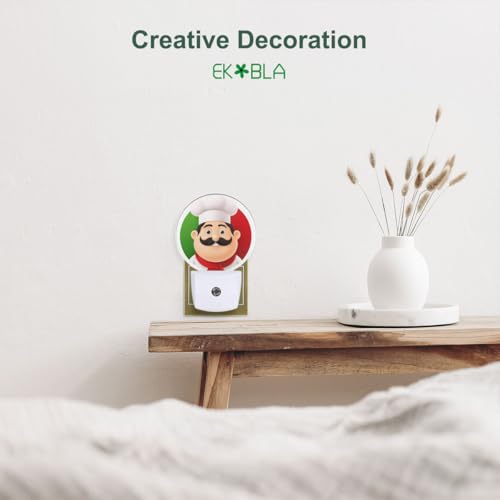 Image of EKOBLA Italian Chef Night Light, Cute Cartoon Chef Night Lights Plug Into Wall with Auto Sensor for Holiday Gifts